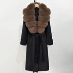 OFTBUY Long Belt 100% Wool Coat with Real Fox Fur Collar Warm Natural Fur Woolen Jacket Female New Autumn Winter Clothing Women