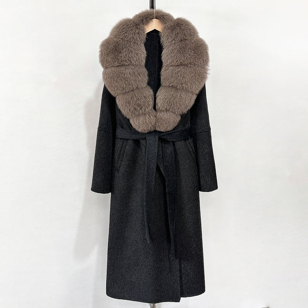 OFTBUY New Autumn Winter Top Clothes Female Long Big Real Fox Fur Collar Woolen Jacket Women Fashion Warm Cashmere Wool Coat