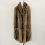 OFTBUY Luxury Long-Line Faux Fur Gilet - Premium Vegan Fox Fur Sleeveless Overcoat with Oversized Shawl Collar