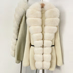 OFTBUY Metal Belt Knit Warm Winter Luxury Fashion Outerwear Sweater Cardigan New Women's Knit Coat with Full Real Fox Fur Front
