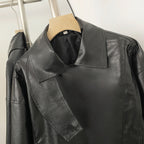 OFTBUY New Women's Clothes Faux Leather Jacket Lapel Collar Button Coat Female Elastic Hem Streetwear Fashion Casual Outerwear