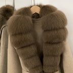 OFTBUY New Autumn Winter Clothes Women Big Natural Fox Fur Pinnacle 100% Wool Coat Female Belt Real Fur Collar Woolen Jacket