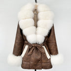 OFTBUY Large Natural Fox Fur Women Faux Leather Jacket Autumn Winter Fashion Ladies Warm Retor Faux Lamb Fur Coat Outwear