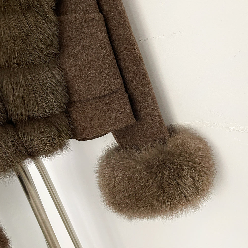 OFTBUY Woolen Jacket New Women's Short Double-Faced Wool Coat with Real Fox Fur Pockets Luxury Warm Winter Fashion Outerwear