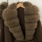 OFTBUY Big Natural Fox Fur Pinnacle 100% Wool Coat Female New Autumn Winter Clothes Women Belt Natural Fur Collar Woolen Jacket