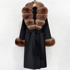 OFTBUY New Women's Double-Faced Wool Coat with Large Real Fox Fur Belted Warm Winter Luxury Fashion Outerwear Woolen Jacket Lady