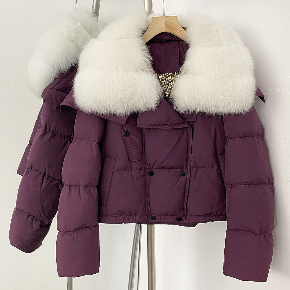 OFTBUY New Short Winter Clothing Women Thickened Warm Fluffy Raccoon Fur Puffer Jacket Female Real Fox Fur Collar Down Coat