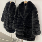 OFTBUY Luxury 100% Real Fox Fur Coat - Mid-Length Winter Tiered Fur Jacket for Women