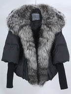 OFTUBY White Duck Down Jacket Winter Women Warm Loose Coat Natural Real Fox Fur Collar Thick Luxury Outerwear New Fashion