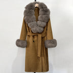 OFTBUY Wholesale New Autumn Winter Clothes Long Natural Woolen Coat Women Fashion Warm 100% Wool Real Fox Fur Jacket Overcoat