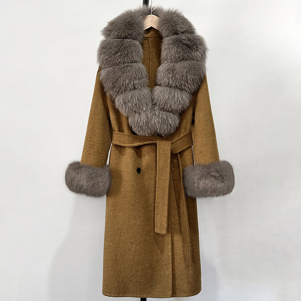 OFTBUY Wholesale New Autumn Winter Clothes Long Natural Woolen Coat Women Fashion Warm 100% Wool Real Fox Fur Jacket Overcoat