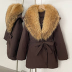 OFTBUY Natural Fox Fur Collar Fluffy Puffer Jacket Women Thickened Warm Real Fur White Duck Down Coat New Winter Parke Outerwear