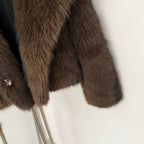 OFTBUY Luxury Oversized Lapel Faux Fur Jacket - Premium Vegan Fur Short Coat for Winter Glamour