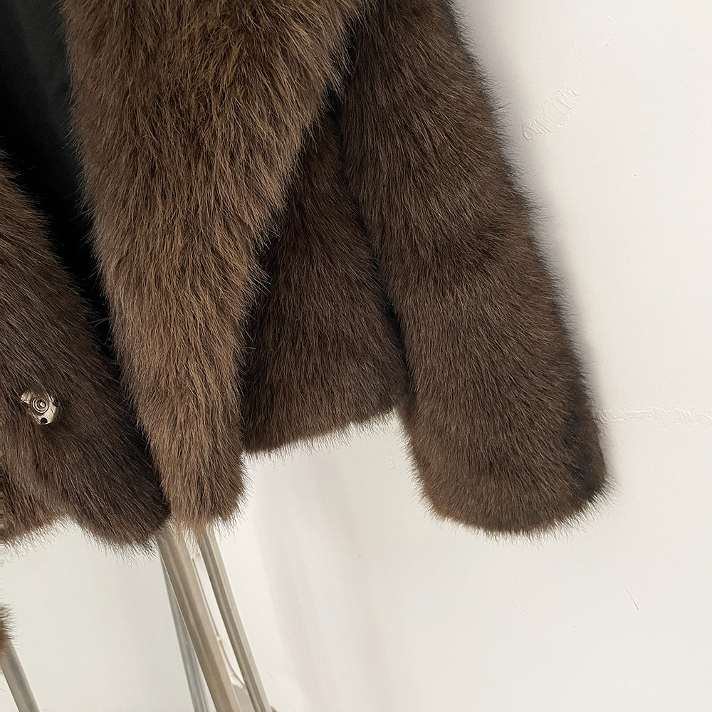 OFTBUY Luxury Oversized Lapel Faux Fur Jacket - Premium Vegan Fur Short Coat for Winter Glamour