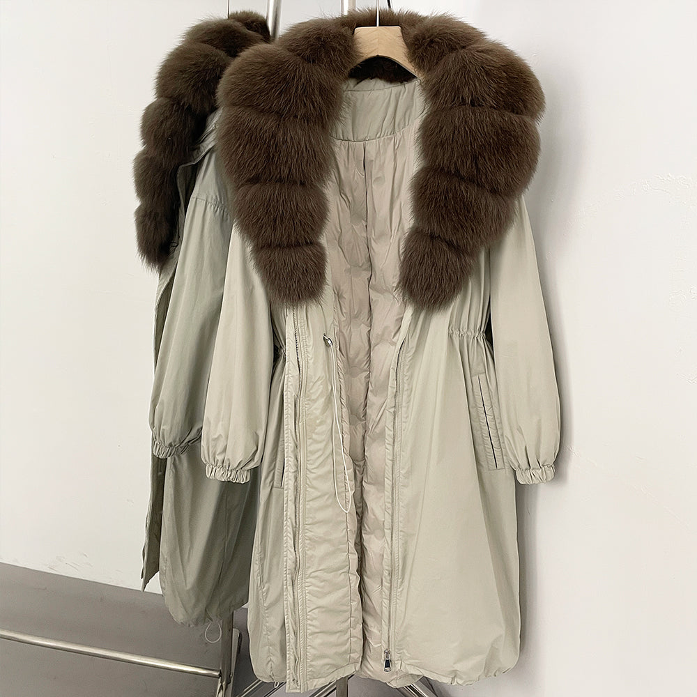 OFTBUY New Zipper Autumn Winter Clothes Women Natural Fox Fur Collar Goose Down Coat Long Warm Thickened Real Fur Puffer Jacket