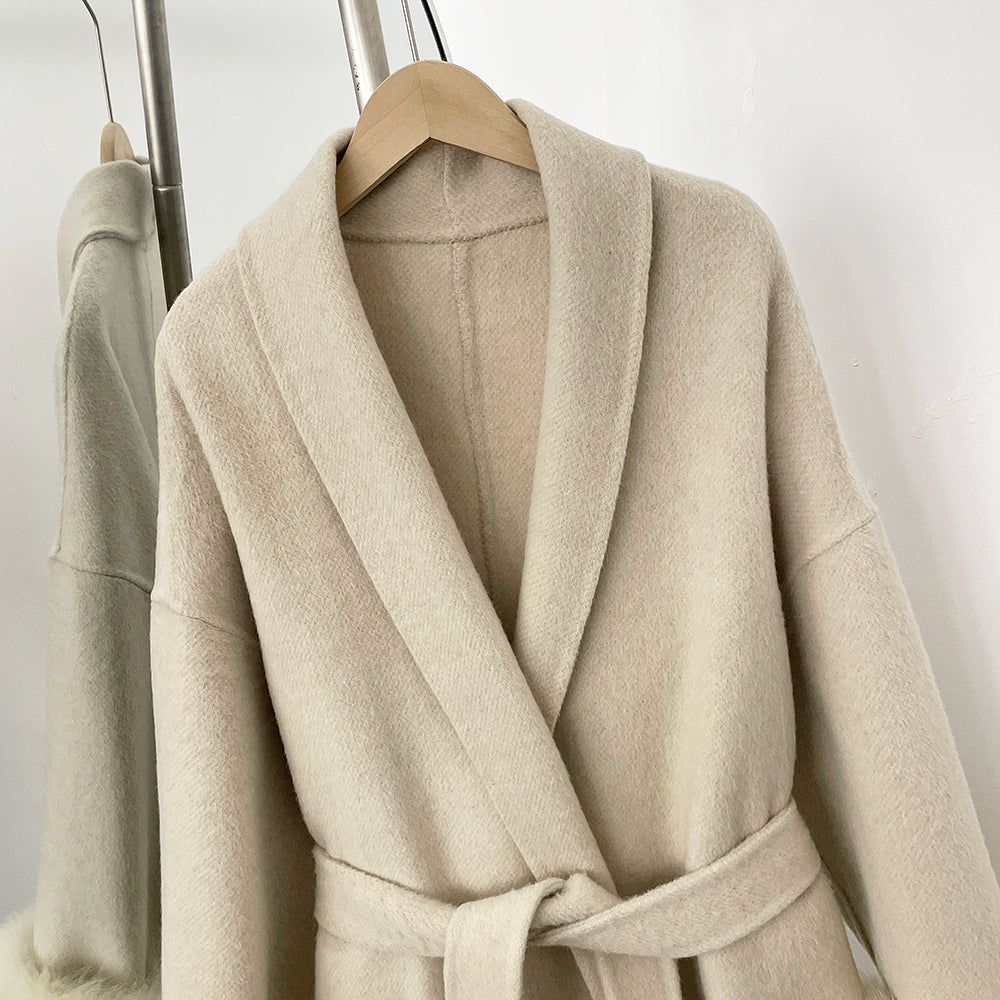 OFTBUY High End Double-sided Wool Strapping Real Wool Fur Coat Women's Removable Cuffs Fox Fur Temperament Cashmere Short Jacket