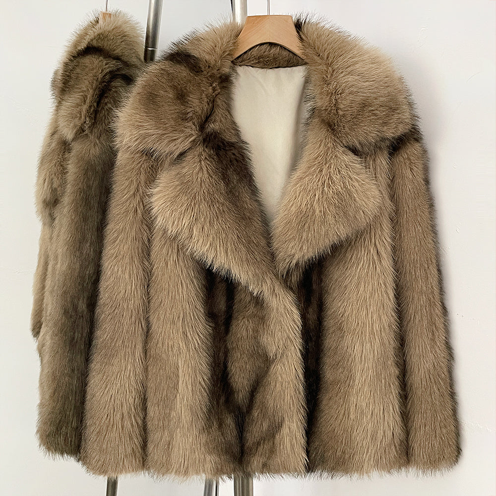 OFTBUY Chic Oversized Lapel Faux Fur Jacket - Premium Vegan Fur Winter Coat with Soft Texture