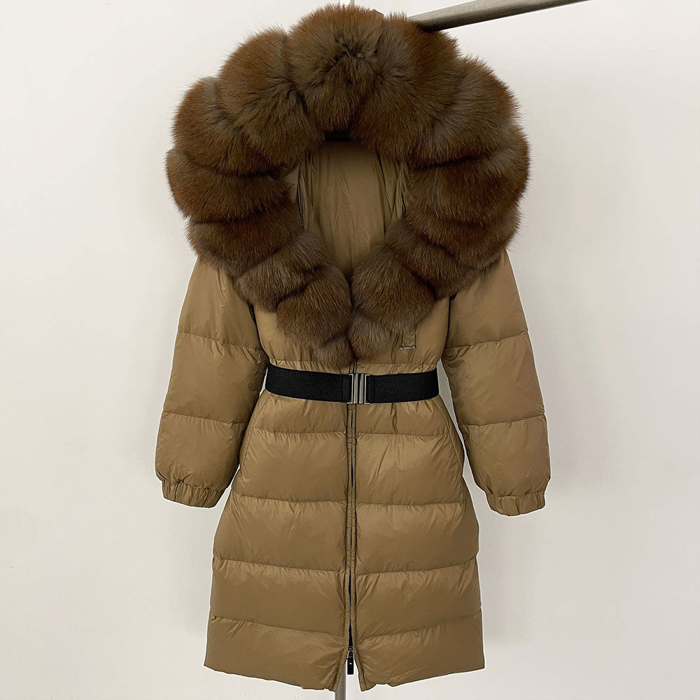 OFTBUY New Natural Thick Warm Duck Down Coat Female Long Winter Jacket Women Real Big Fox Fur Collar Belt Loose Puffer Parka