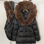 OFTBUY New Women's Duck Down Jacket with Large Real Fox Fur Hood Belted Waist Warm Winter Puffer Coat Lady Luxury Outerwear