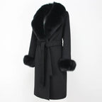 OFTBUY Winter Jacket Women Long Natural Wool Blends Cashmere Real Fur Coat Double Breasted Belt Warm Streetwear New Fashion