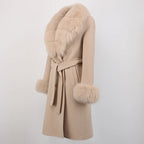 OFTBUY Winter Jacket Women Long Natural Wool Blends Cashmere Real Fur Coat Double Breasted Belt Warm Streetwear New Fashion