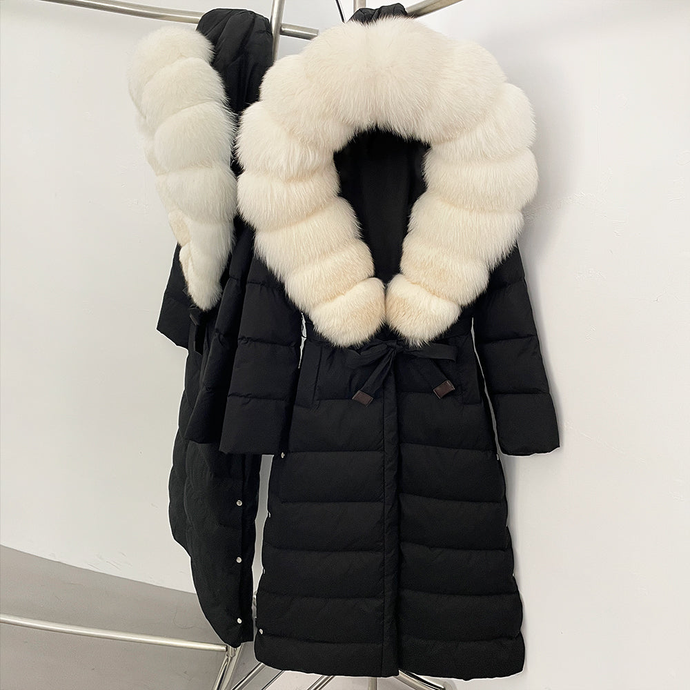 OFTBUY Hooded Winter White Duck Down Coat Large Real Fox Fur Collar X-Long Puffer Jacket Women Thick Female Parkas With Belt