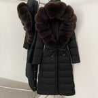 OFTBUY Hooded Winter White Duck Down Coat Large Real Fox Fur Collar X-Long Puffer Jacket Women Thick Female Parkas With Belt
