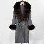 OFTBUY Wholesale New Autumn Winter Clothes Long Natural Woolen Coat Women Fashion Warm 100% Wool Real Fox Fur Jacket Overcoat