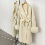 OFTBUY Real Fox Fur Cuffs Cashmere Woolen Jacket Long 100% Wool Coat Female New Autumn Winter Warm Natural Fur Clothes Women