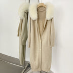 OFTBUY Hooded Long Knitted Cardigan Women Fashion New Spring Autumn Clothes Female Thick Warm Real Fox Fur Knitting Jacket Lady