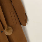 OFTBUY New Women's Hooded Wool Coat with Fur Pom Details Long Single Breasted Winter Warm Elegant Woolen Outerwear Female