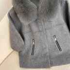 OFTBUY Autumn Winter Real Fox Raccoon Fur Collar Coat Knitted Sweater Women Short Sleeve Jacket Thick Warm Outerwear Streetwear