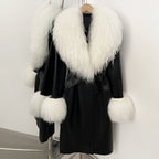 OFTBUY New Autumn Winter Clothes Women Luxury Real Mongolia Sheep Fur Jacket Femlae Long Vintage Faux Leather Streetwear Coat