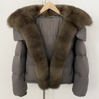 OFTBUY Ultra-Luxury 90% Duck Down Puffer Jacket with Oversized Real Fox & Raccoon Fur Collar