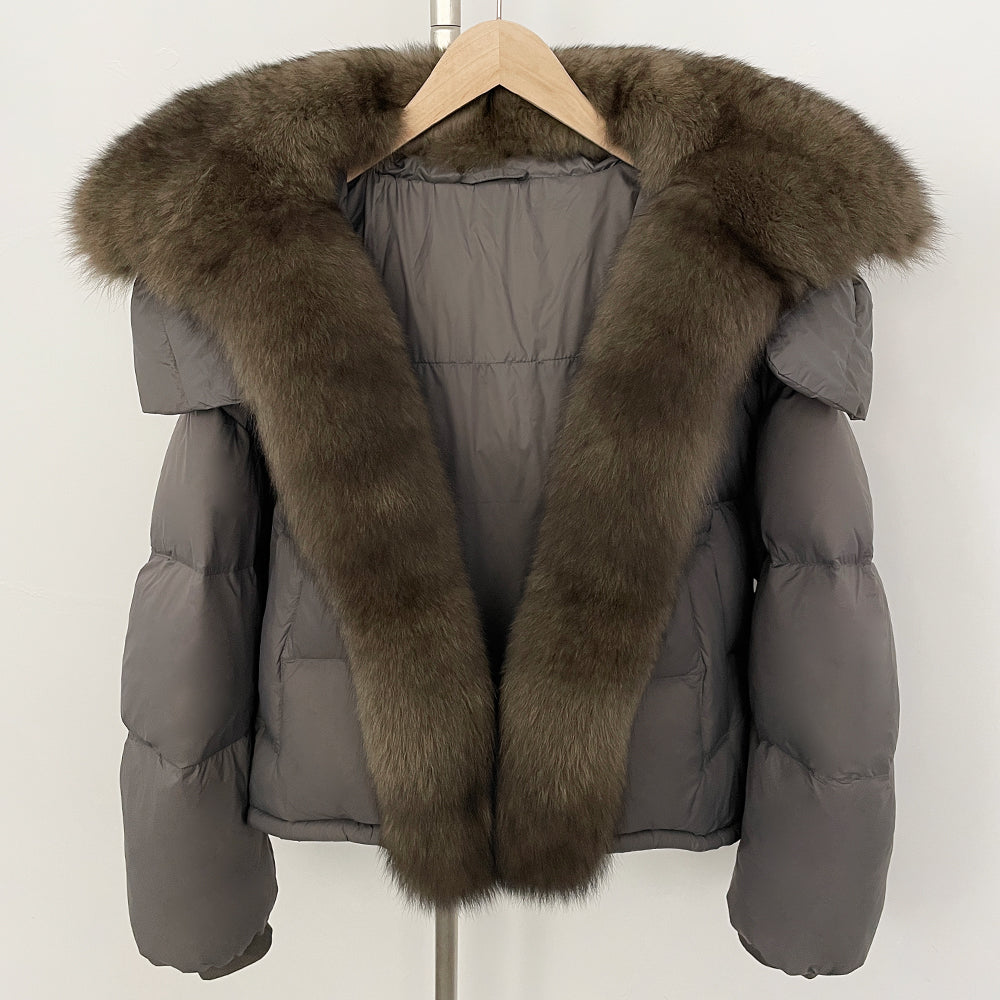 OFTBUY Ultra-Luxury 90% Duck Down Puffer Jacket with Oversized Real Fox & Raccoon Fur Collar