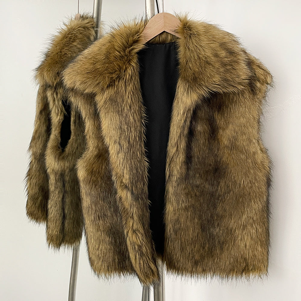 OFTBUY Factory Faux Fur Waistcoat Female New Winter Sleeveless Fake Fur Clothes Women Warm Thick Artificial Raccoon Fur Vest Coat