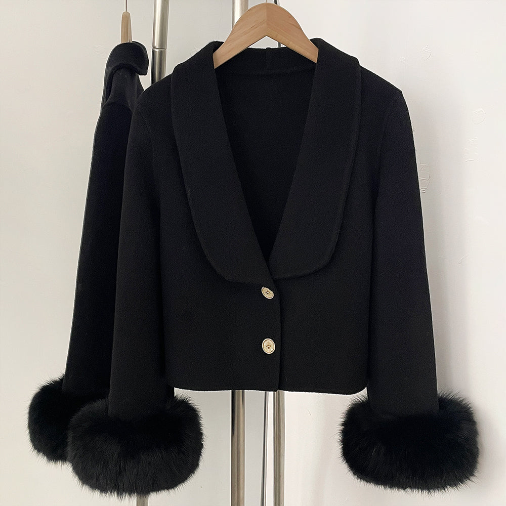 OFTBUY V-neck Single Breasted Woolen Jacket Short Real Fox Fur Wool Coat Women New Fashion Autumn Winter Top Clothes Female