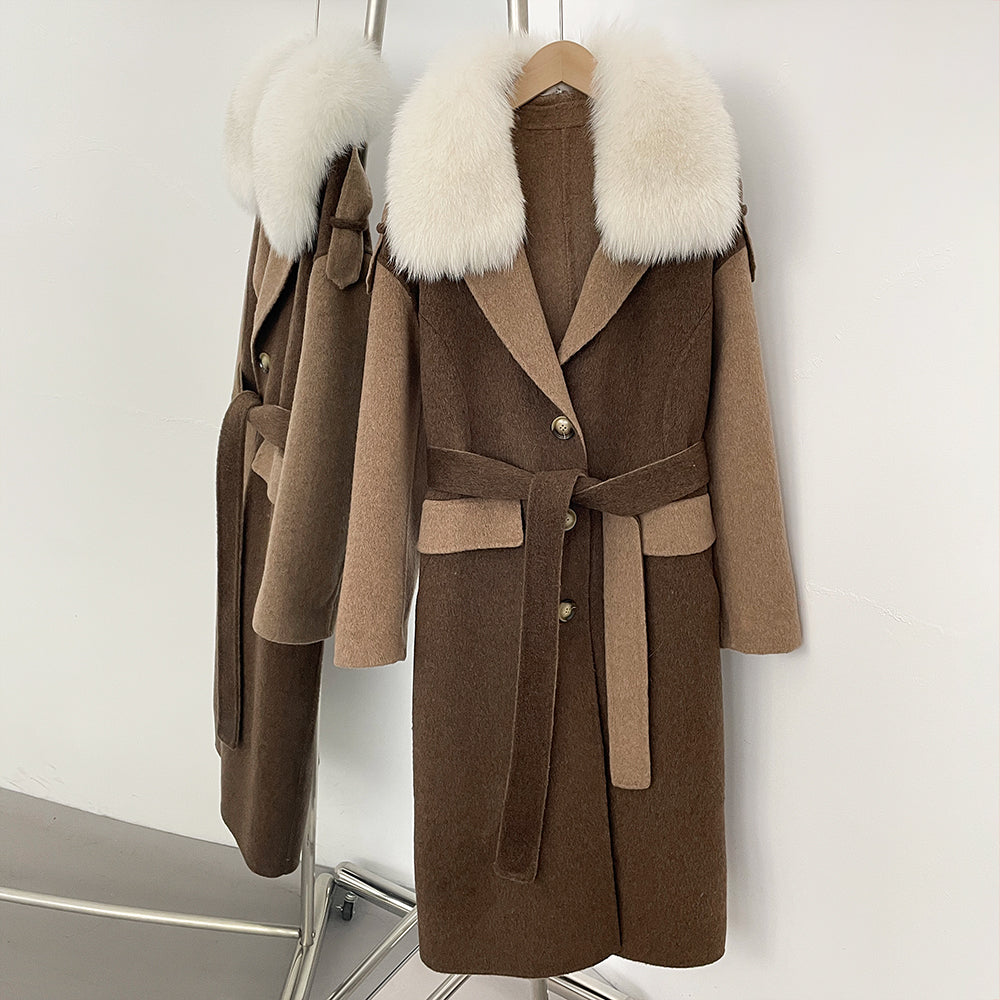 OFTBUY New Fashion Autumn Winter Clothes Women Real Fox Fur Wool Jacket Female Long Patchwork Double-faced Woolen Cashmere Coat