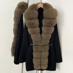 OFTBUY Metal Belt Knit Warm Winter Luxury Fashion Outerwear Sweater Cardigan New Women's Knit Coat with Full Real Fox Fur Front