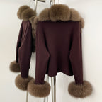 OFTBUY Loose Fit Warm Winter Fashion Lady Outerwear Sweater Female New Women's Knit Cardigan with Large Real Fox Fur Collar