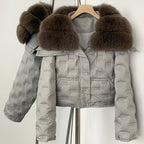 OFTBUY Thickened Warm Fluffy Real Fox Fur Puffer Jacket Women Short Long Sleeve White Duck Down Coat Female New Winter Clothing
