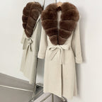 OFTBUY Belted Elegant Warm Outerwear Coat Female Women's Luxury Double-Faced Wool Jacket Winter Oversized Real Fox Fur Collar