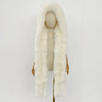 OFTBUY Hot Sales Fashion Fluffy White Natural Fox Fur Hat with Scarf Women Winter Female Thickened Warm Long Real Fur Cap Child