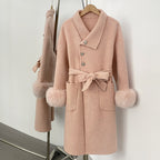 OFTBUY New Autumn Winter Top Clothes Women Fashion Warm Long Belt Wool Coat Female Natural Fox Fur Cashmere Woolen Jacket