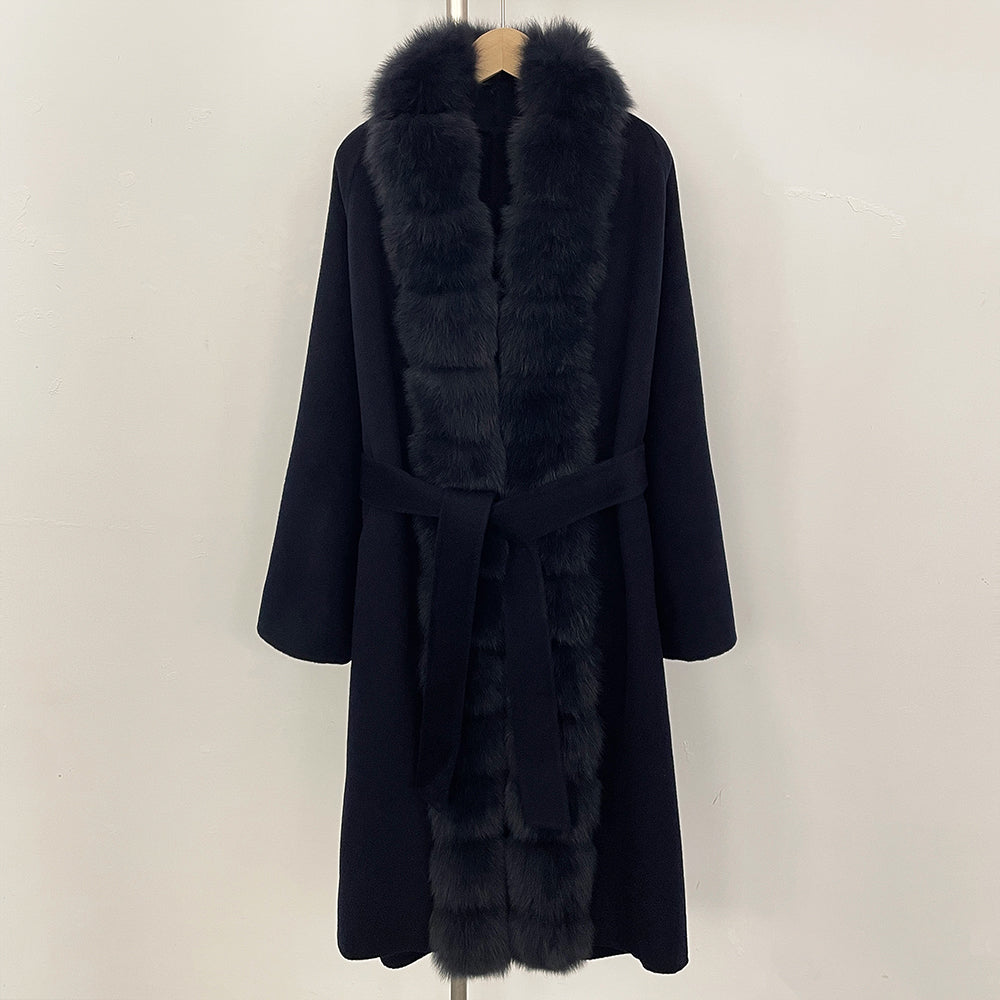 OFTBUY Long Natural Fur Wool Coat Fashion Warm Big Real Fox Fur Jacket Female New Autumn Winter Clothes Women Woolen Overcoat