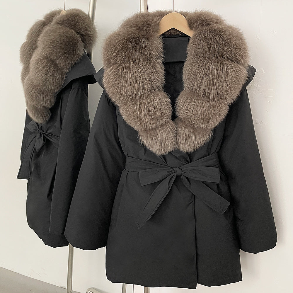 OFTBUY Natural Fox Fur Collar Fluffy Puffer Jacket Women Thickened Warm Real Fur White Duck Down Coat New Winter Parke Outerwear