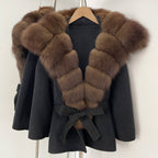 OFTBUY Belt Real Fox Fur Wool Coat Female New Autumn Winter Warm Clothes Women Natural Fox Fur Collar Cashmere Woolen Jacket