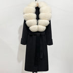 OFTBUY Long Belt 100% Wool Coat with Real Fox Fur Collar Warm Natural Fur Woolen Jacket Female New Autumn Winter Clothing Women