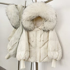 OFTBUY Thicken Warm Knitted Sleeve Coat New Winter Large Real Fur Hooded Puffer Jacket Women White Duck Down Mid Long Parka