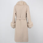 OFTBUY Winter Jacket Women Long Natural Wool Blends Cashmere Real Fur Coat Double Breasted Belt Warm Streetwear New Fashion